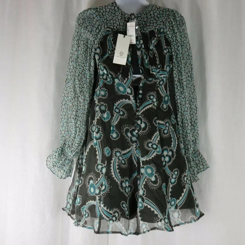 New Celia Birtwell Express 0 Gray Teal Floral Mini